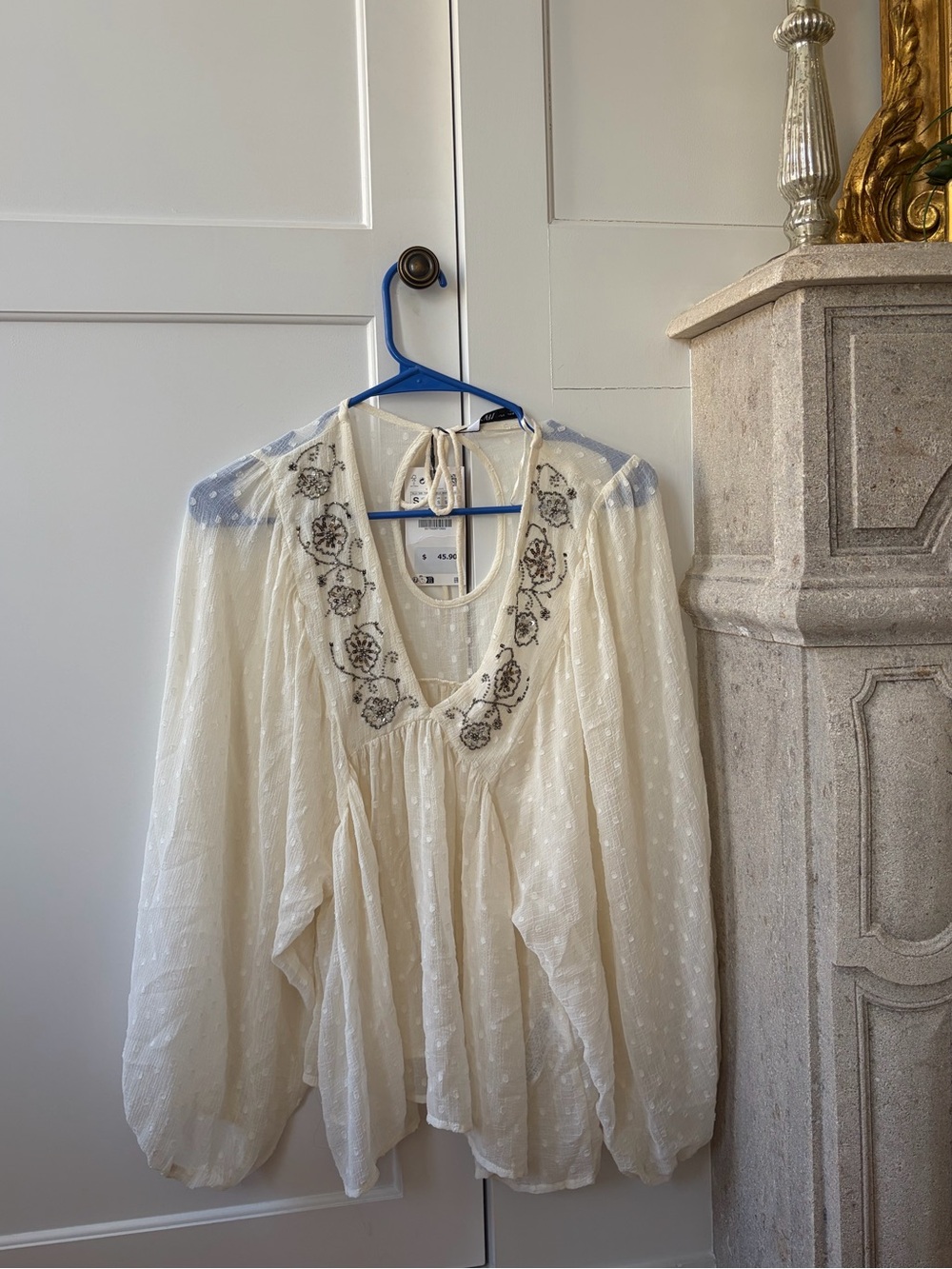 Zara Cream Beaded Embellished Top - Picture 1 of 4
